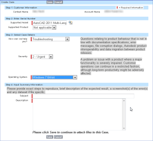 The simplified tech support request form includes on-screen help text